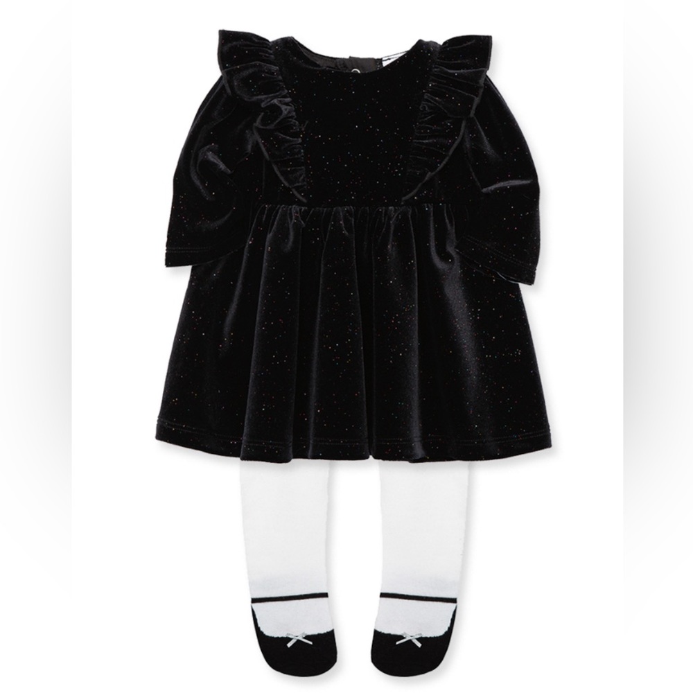 Little Me Velour Baby dress with tights
